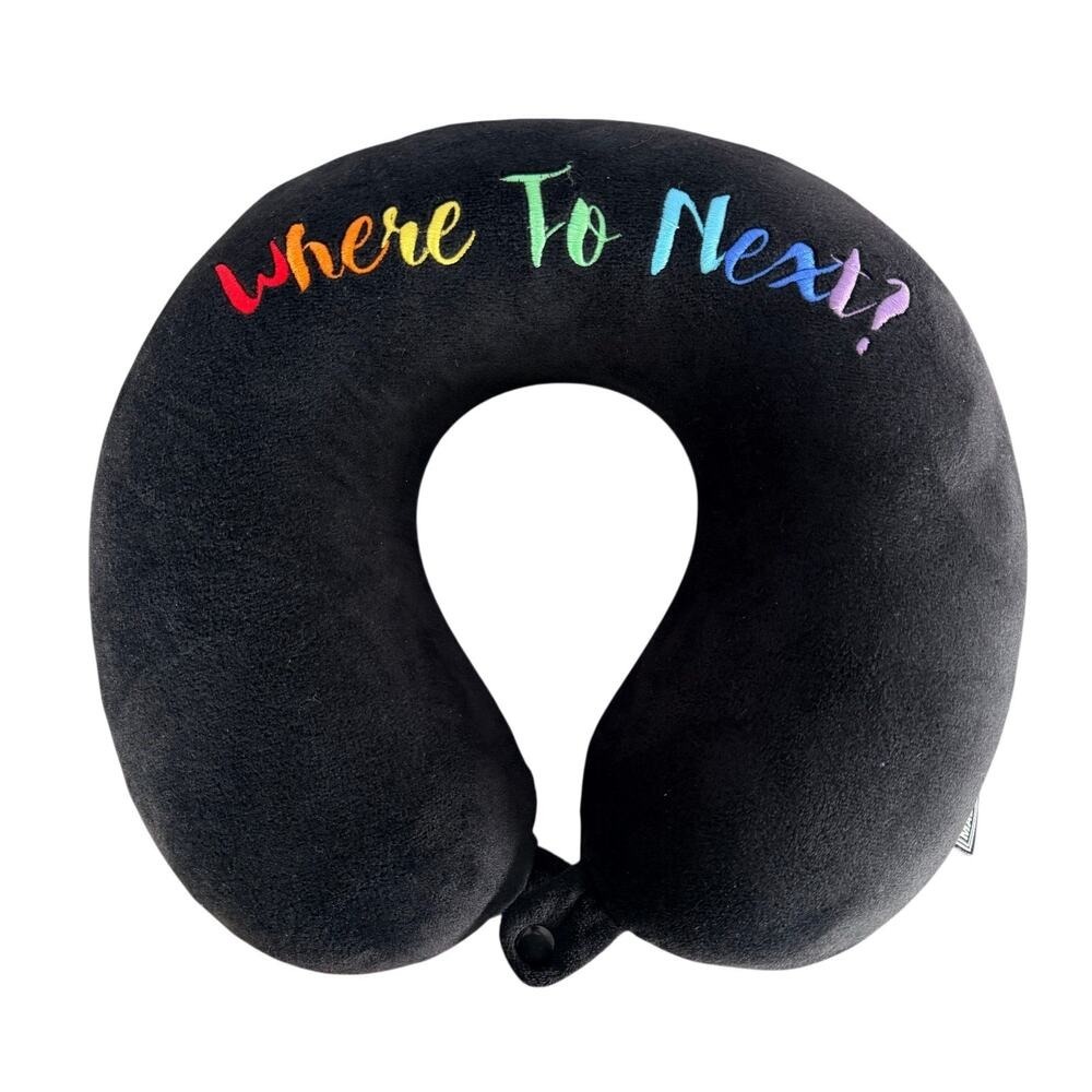 Steve Madden Travel Neck Pillow Black Where To Next Rainbow Pride Snap Closure‎